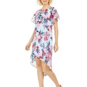 Adrianna Papell Floral Sky Blue Flowy Dress Romantic Wedding Event Size XL